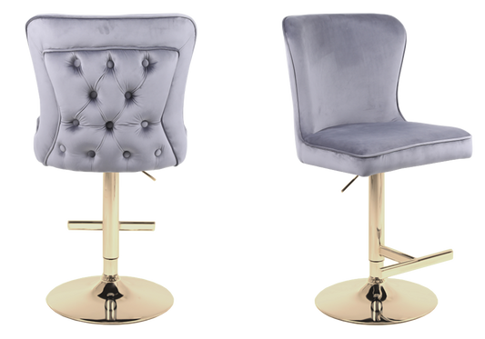 Chaise de bar capitonnée velours gris dorée – Enzo x2