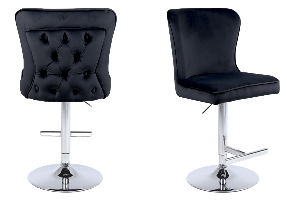 Chaise de bar capitonnée velours noir argent – Enzo x2