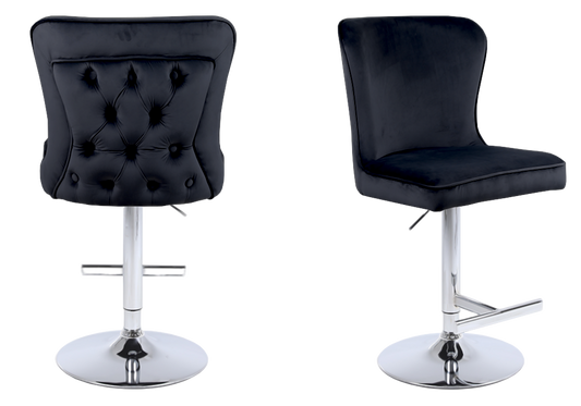 Chaise de bar capitonnée velours noir argent – Enzo x2
