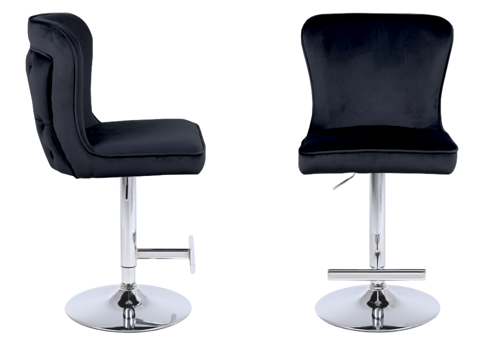 Chaise de bar capitonnée velours noir argent – Enzo x2