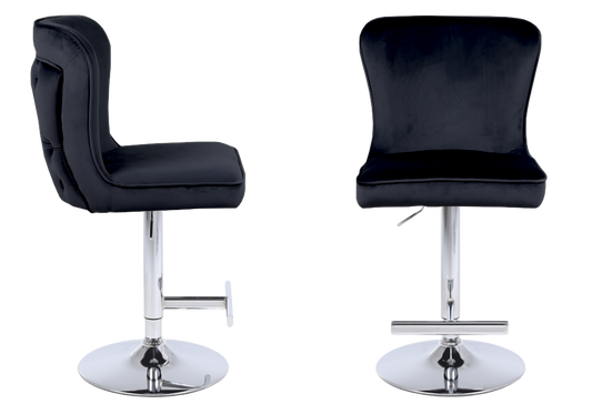 Chaise de bar capitonnée velours noir argent – Enzo x2