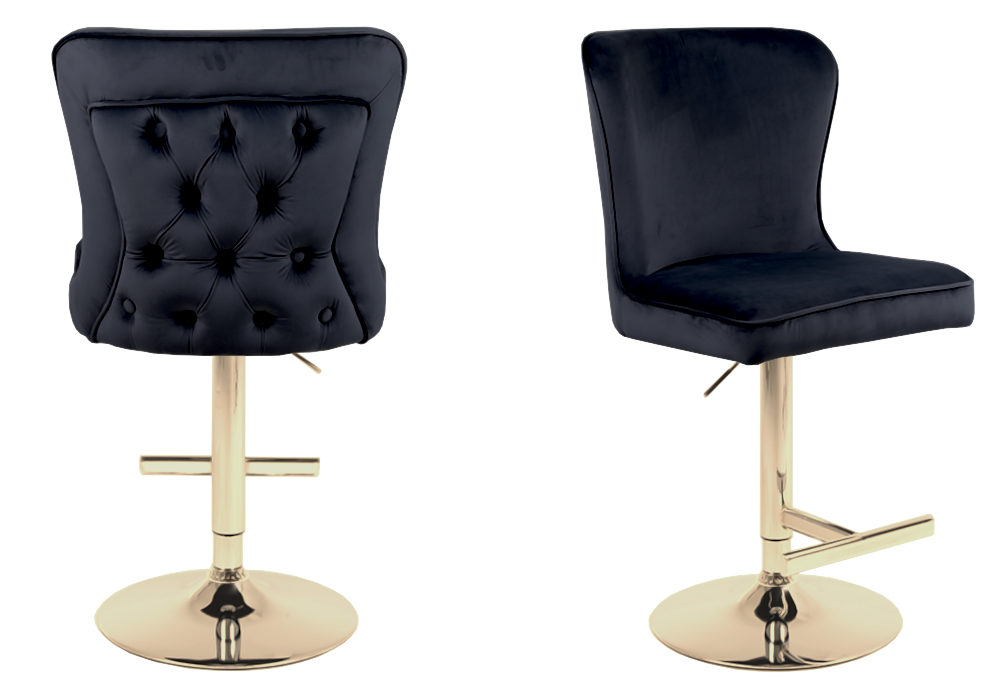 Chaise de bar capitonnée velours noir dorée – Enzo x2