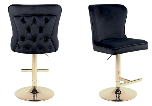 Chaise de bar capitonnée velours noir dorée – Enzo x2