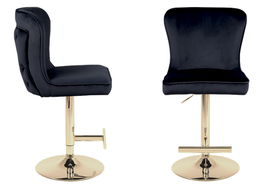 Chaise de bar capitonnée velours noir dorée – Enzo x2
