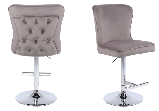 Chaise de bar capitonnée velours taupe argent – Enzo x2