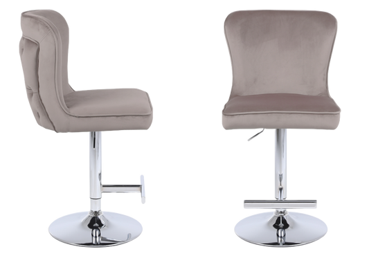Chaise de bar capitonnée velours taupe argent – Enzo x2