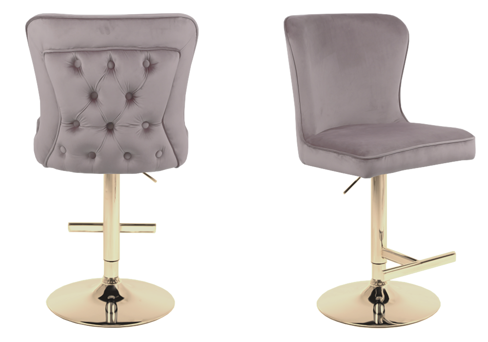 Chaise de bar capitonnée velours taupe dorée – Enzo x2