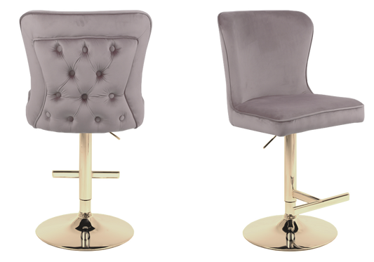 Chaise de bar capitonnée velours taupe dorée – Enzo x2