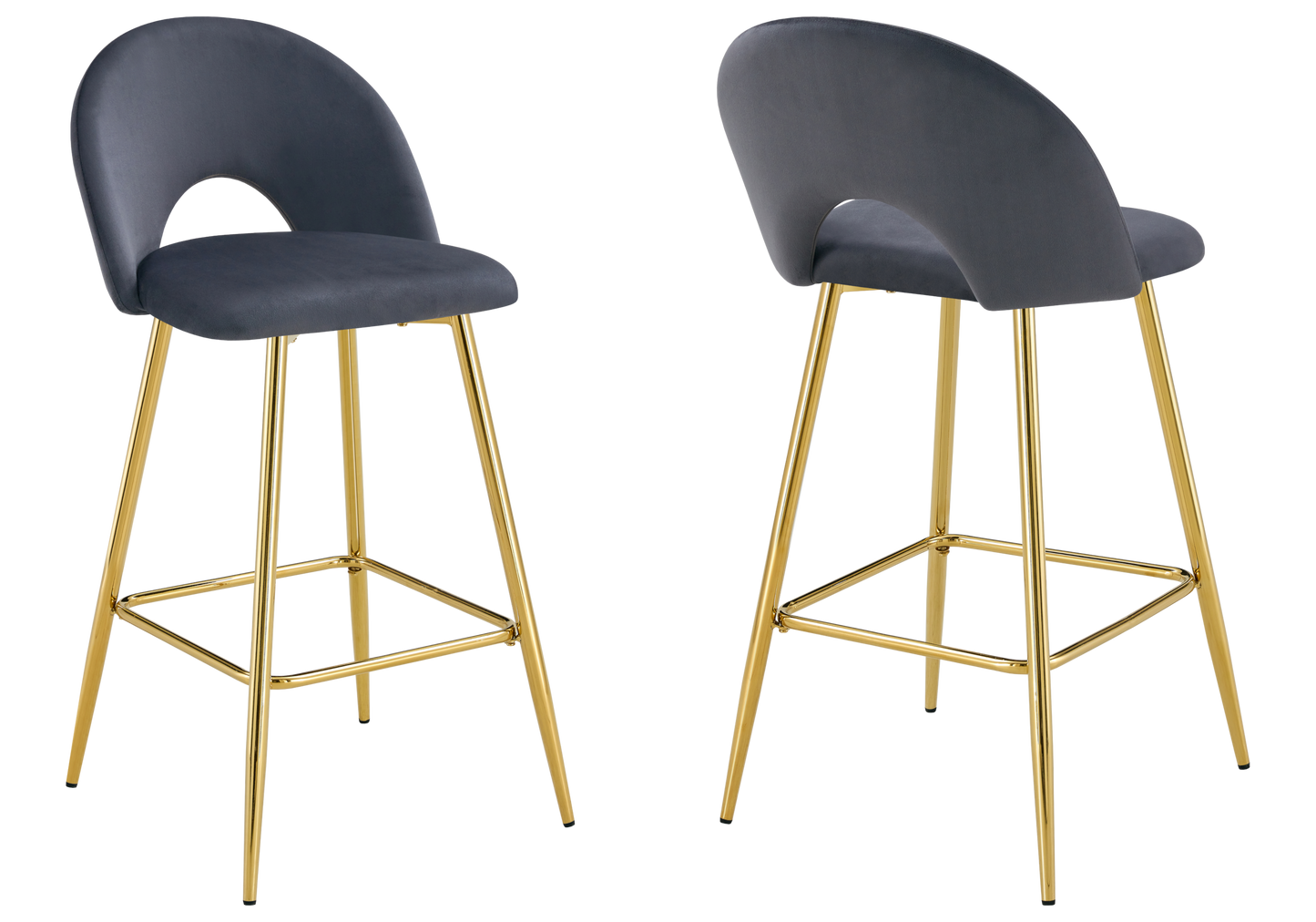 Chaise de bar dossier ouvert en velours anthracite - Talia x2