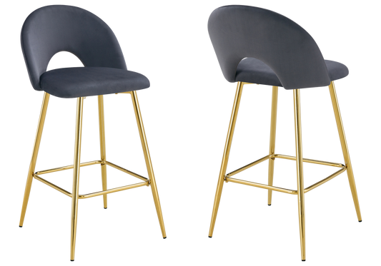 Chaise de bar dossier ouvert en velours anthracite - Talia x2