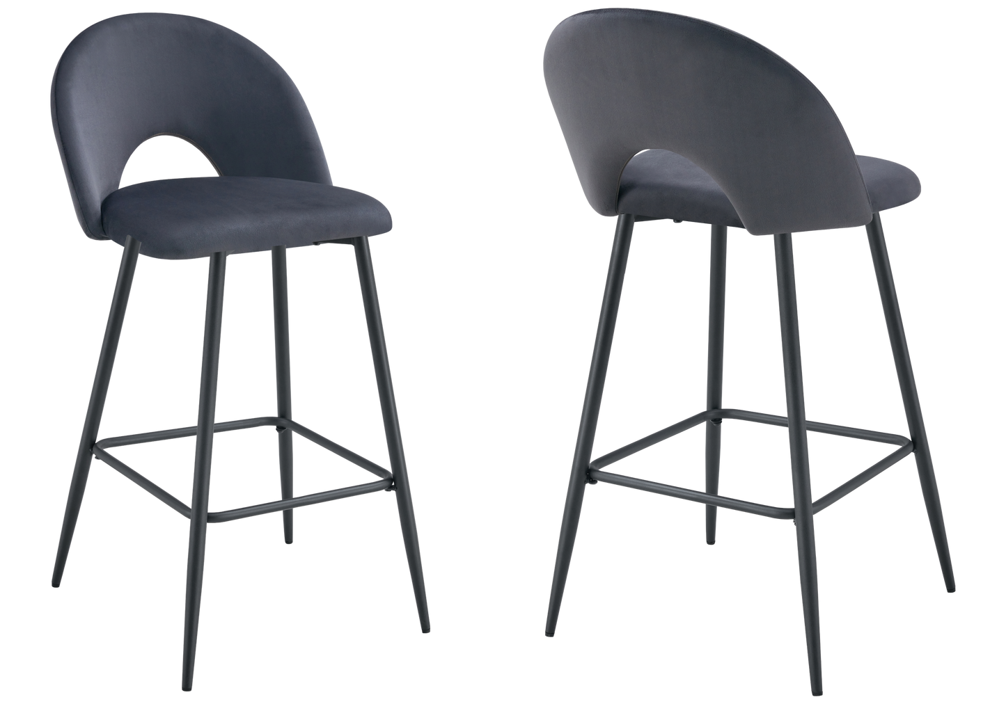Chaise de bar dossier ouvert en velours anthracite - Talia x2