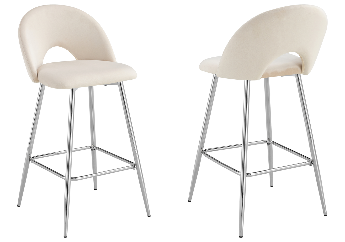 Chaise de bar dossier ouvert en velours beige - Talia x2