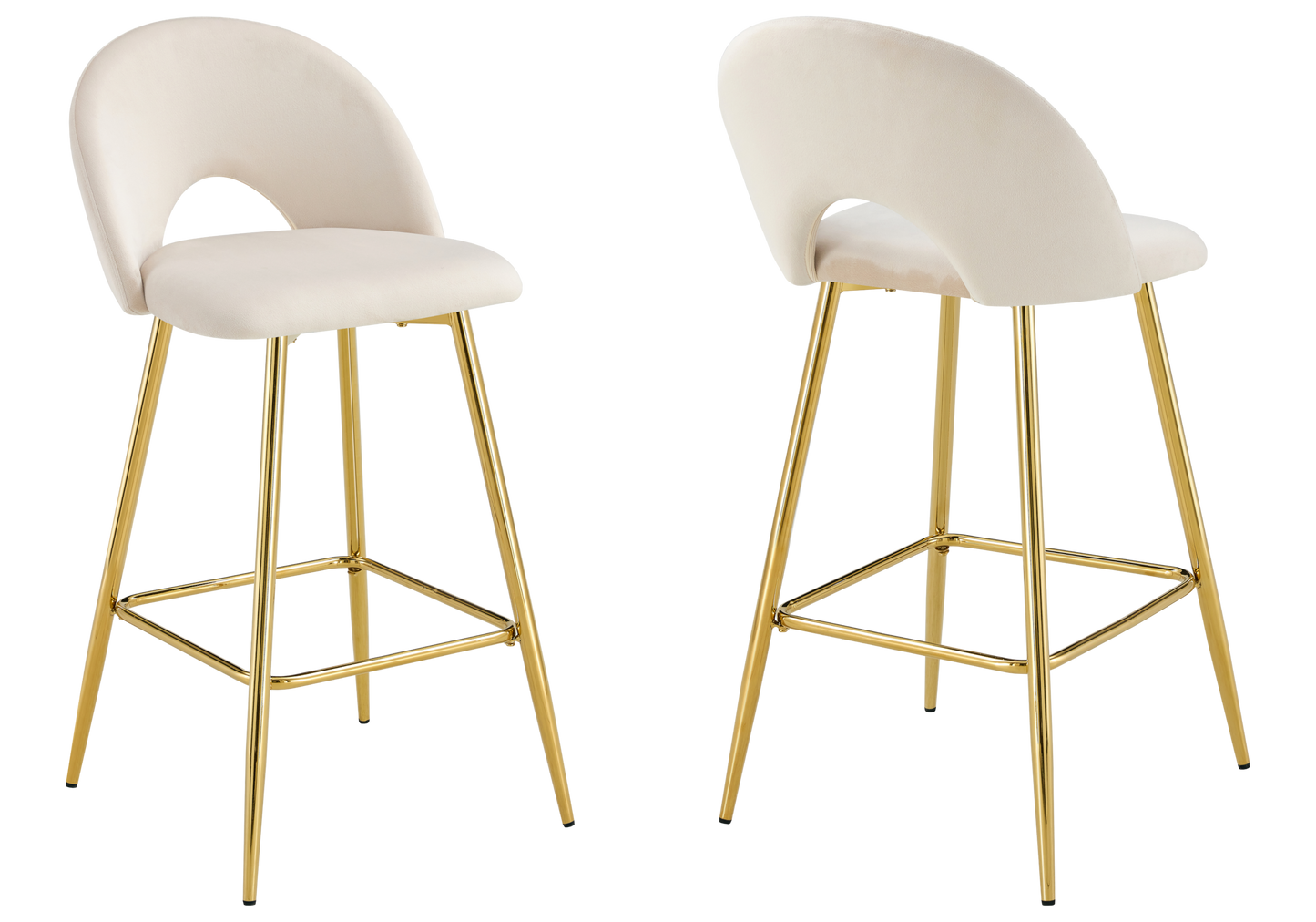 Chaise de bar dossier ouvert en velours beige - Talia x2