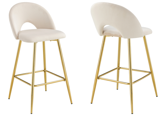 Chaise de bar dossier ouvert en velours beige - Talia x2