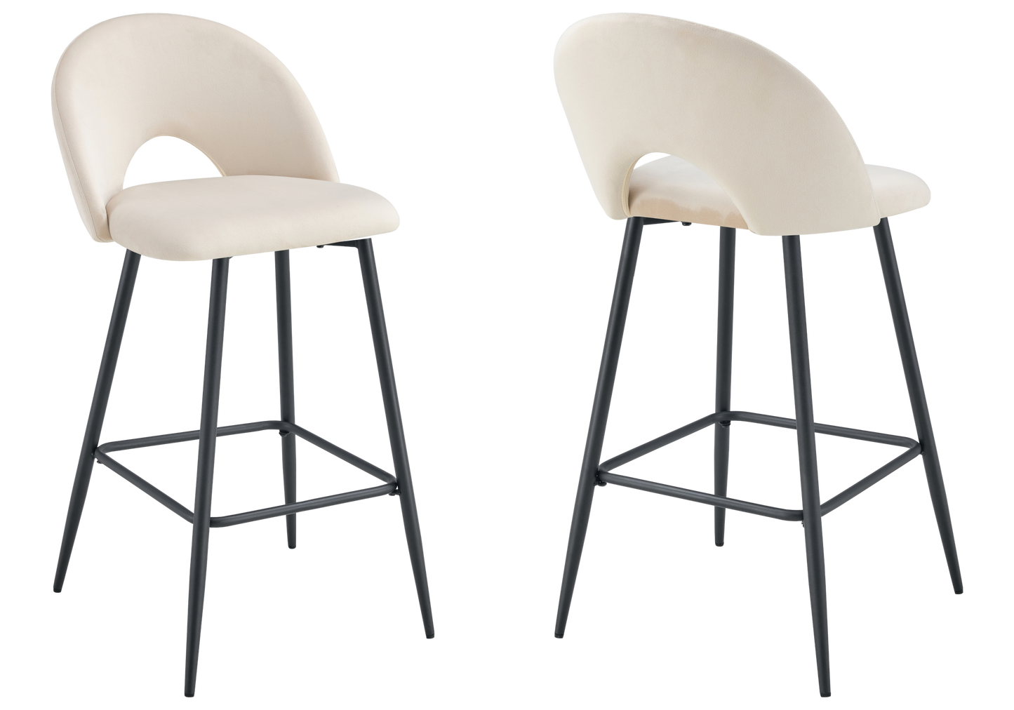 Chaise de bar dossier ouvert en velours beige - Talia x2