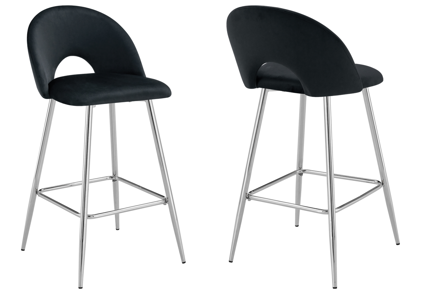 Chaise de bar dossier ouvert en velours noir - Talia x2