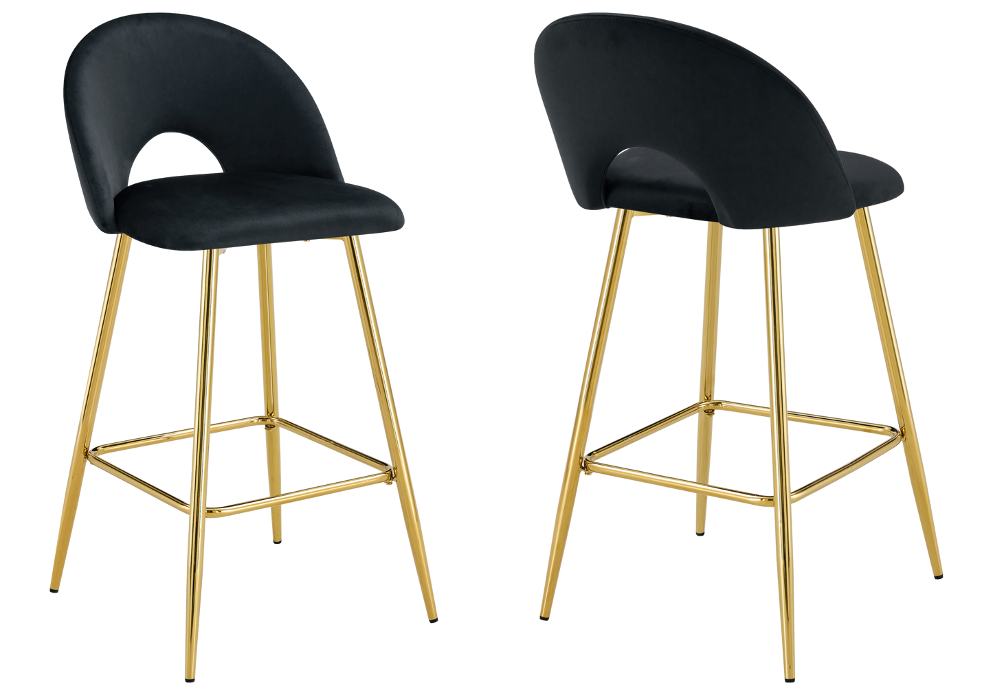 Chaise de bar dossier ouvert en velours noir - Talia x2