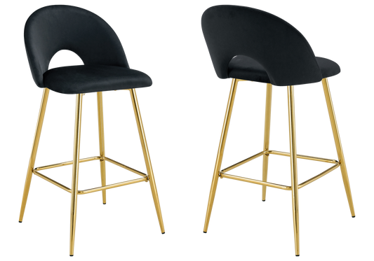 Chaise de bar dossier ouvert en velours noir - Talia x2