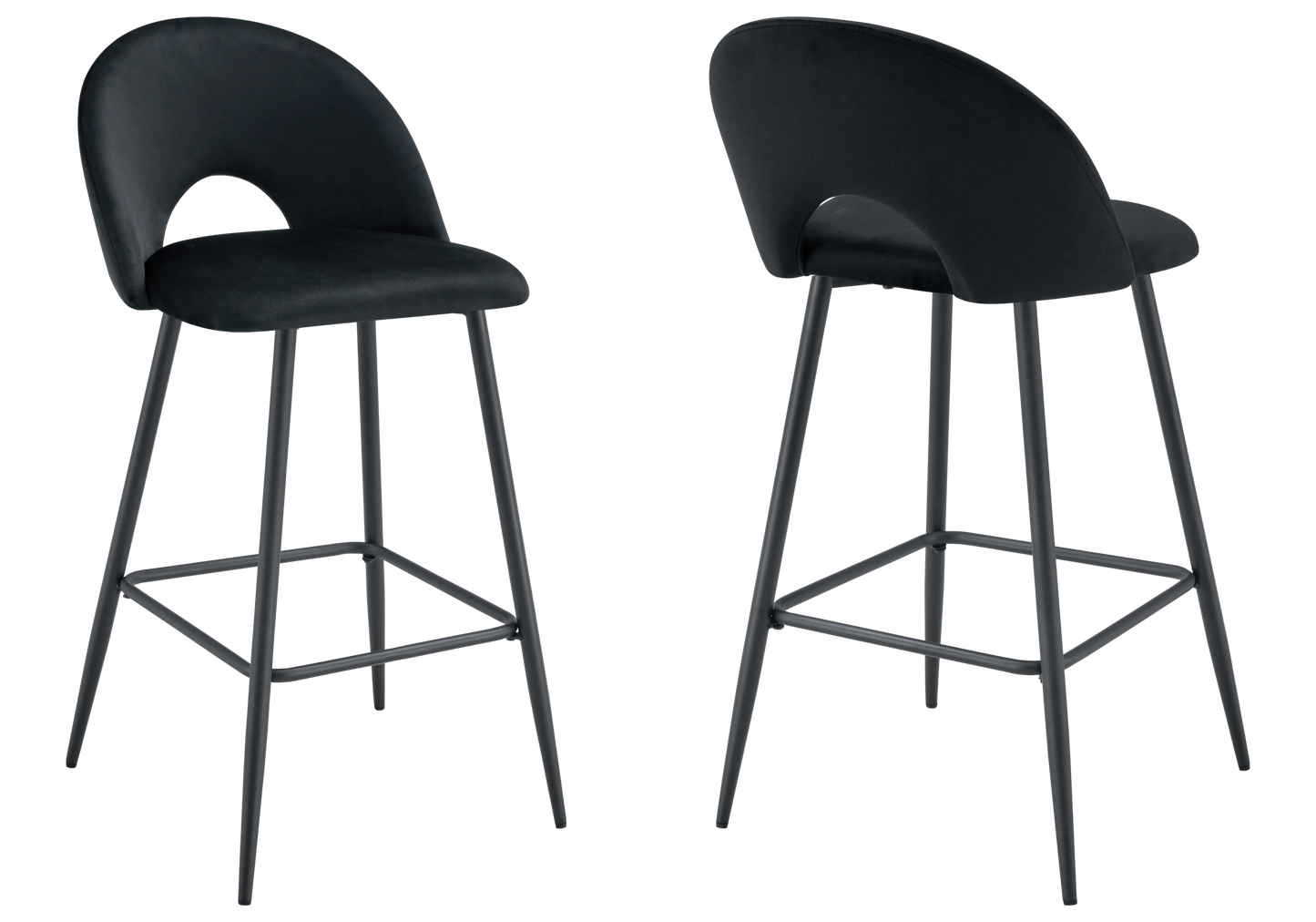 Chaise de bar dossier ouvert en velours noir - Talia x2