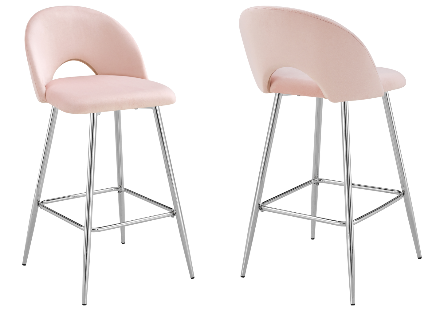 Chaise de bar dossier ouvert en velours rose - Talia x2