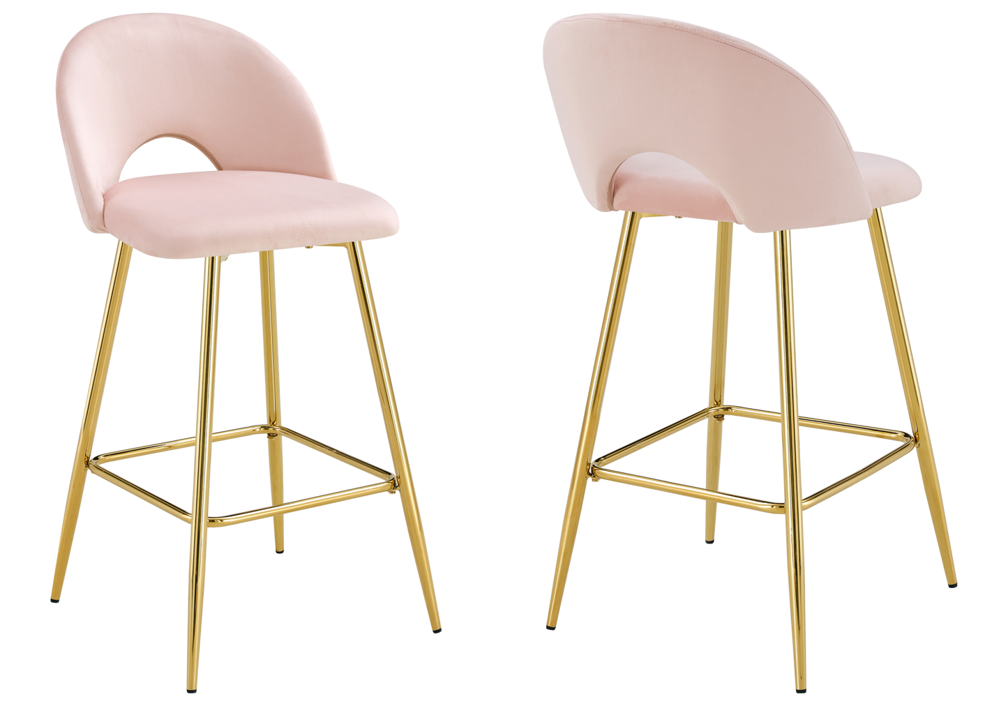 Chaise de bar dossier ouvert en velours rose - Talia x2