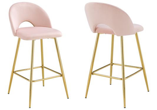 Chaise de bar dossier ouvert en velours rose - Talia x2