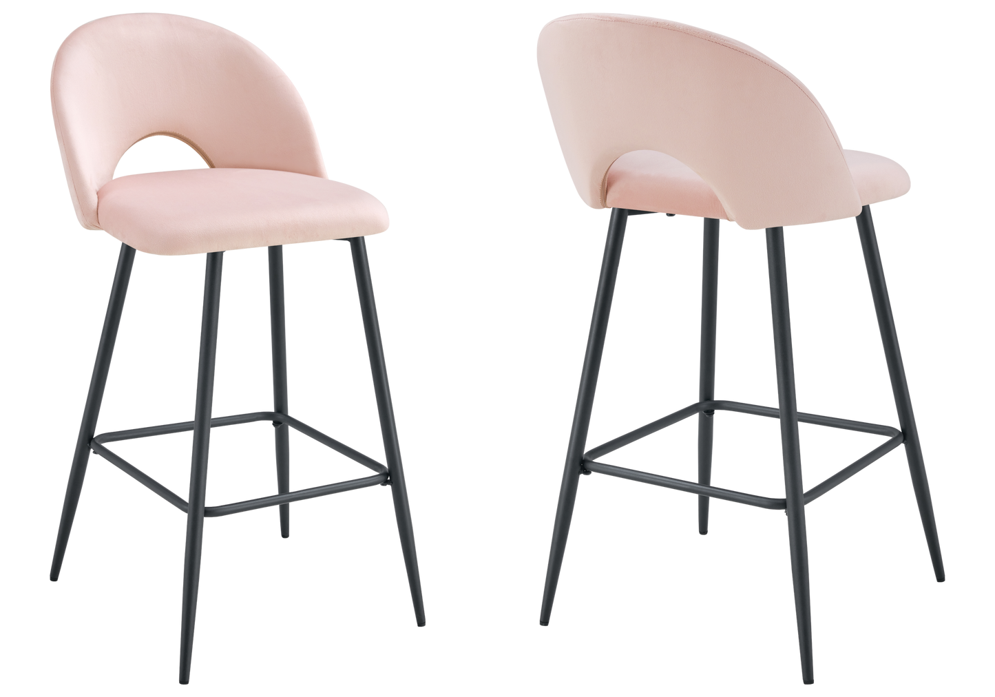 Chaise de bar dossier ouvert en velours rose - Talia x2