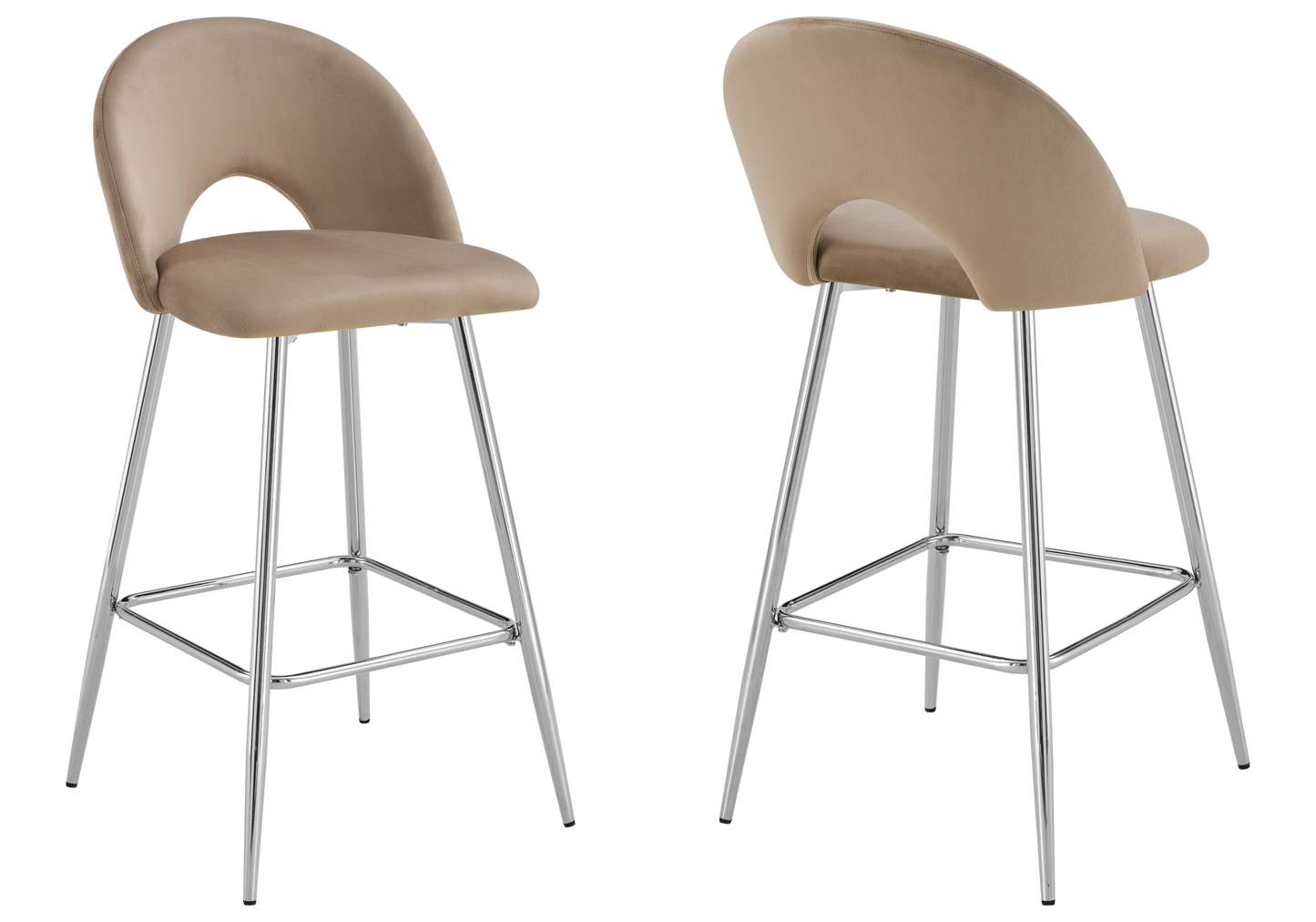Chaise de bar dossier ouvert en velours taupe - Talia x2