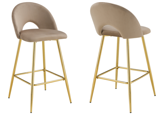 Chaise de bar dossier ouvert en velours taupe - Talia x2