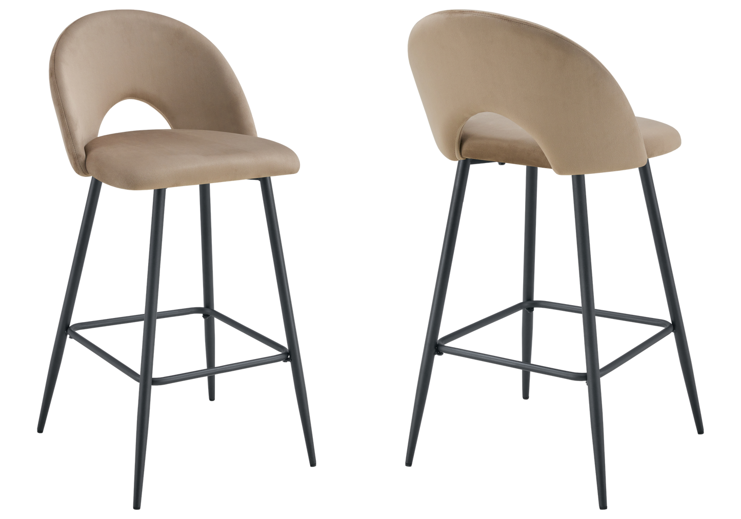 Chaise de bar dossier ouvert en velours taupe - Talia x2