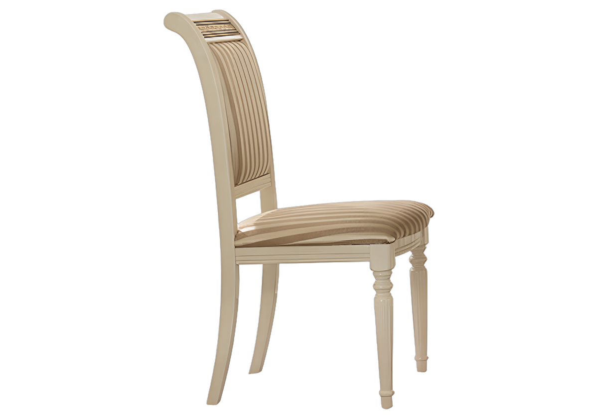 Chaise de table italienne tissu satiné et blanc laqué - Liberty
