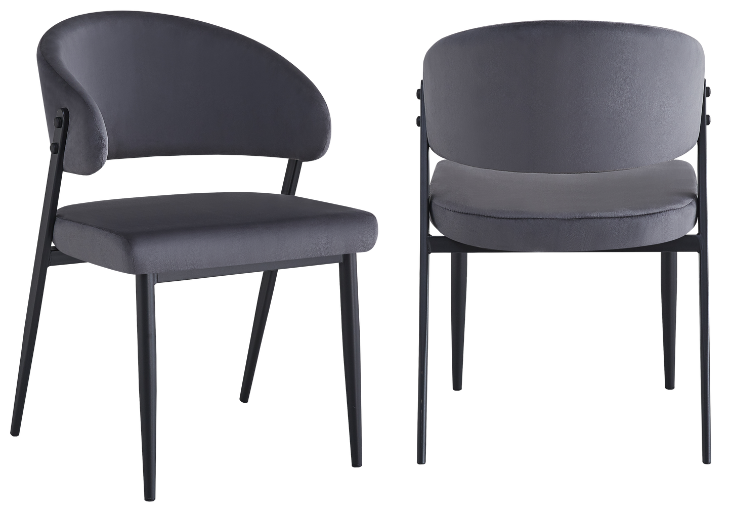 Chaise de table velours anthracite pieds noirs - Alba x4