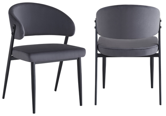 Chaise de table velours anthracite pieds noirs - Alba x4