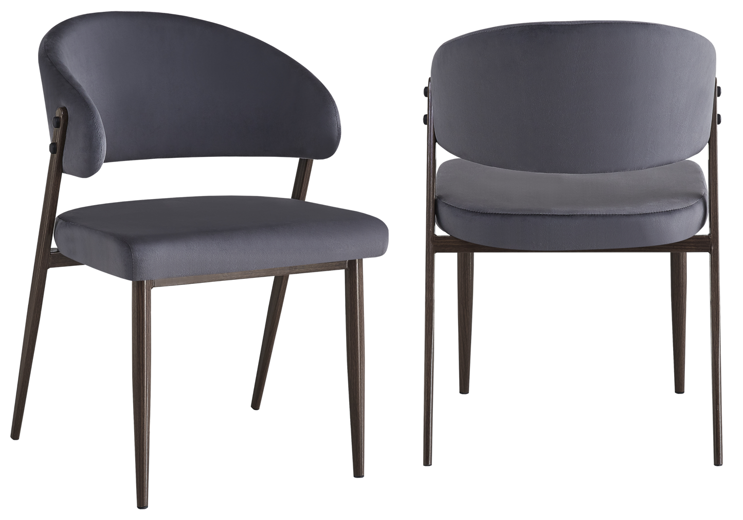 Chaise de table velours anthracite pieds noyer - Alba x4