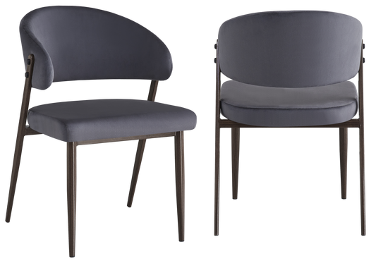 Chaise de table velours anthracite pieds noyer - Alba x4
