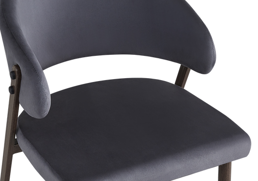 Chaise de table velours anthracite pieds noyer - Alba x4