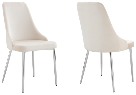 Chaise de table velours beige pieds argentés - Sena x4