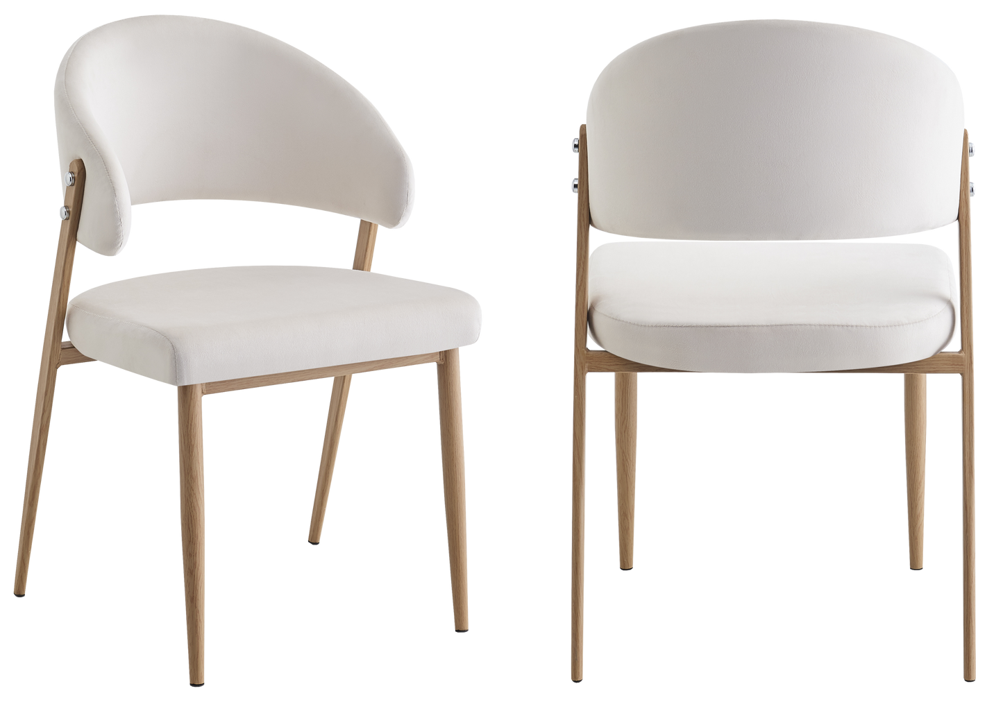 Chaise de table velours beige pieds bois clair - Alba x4