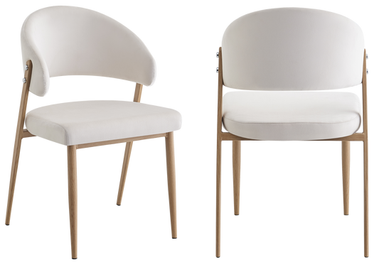 Chaise de table velours beige pieds bois clair - Alba x4