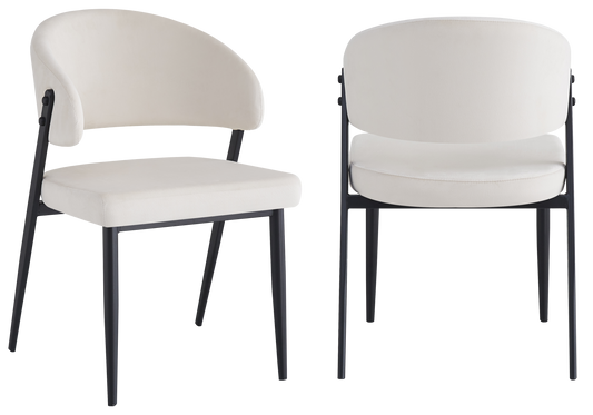Chaise de table velours beige pieds noirs - Alba x4