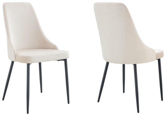 Chaise de table velours beige pieds noirs - Sena x4