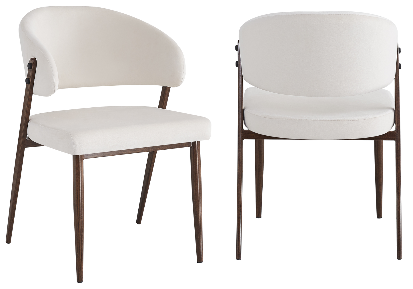 Chaise de table velours beige pieds noyer - Alba x4
