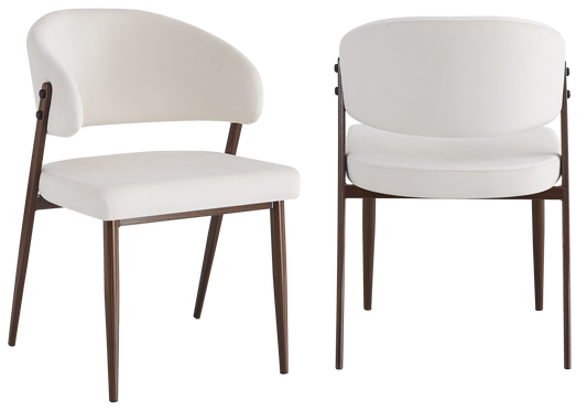 Chaise de table velours beige pieds noyer - Alba x4