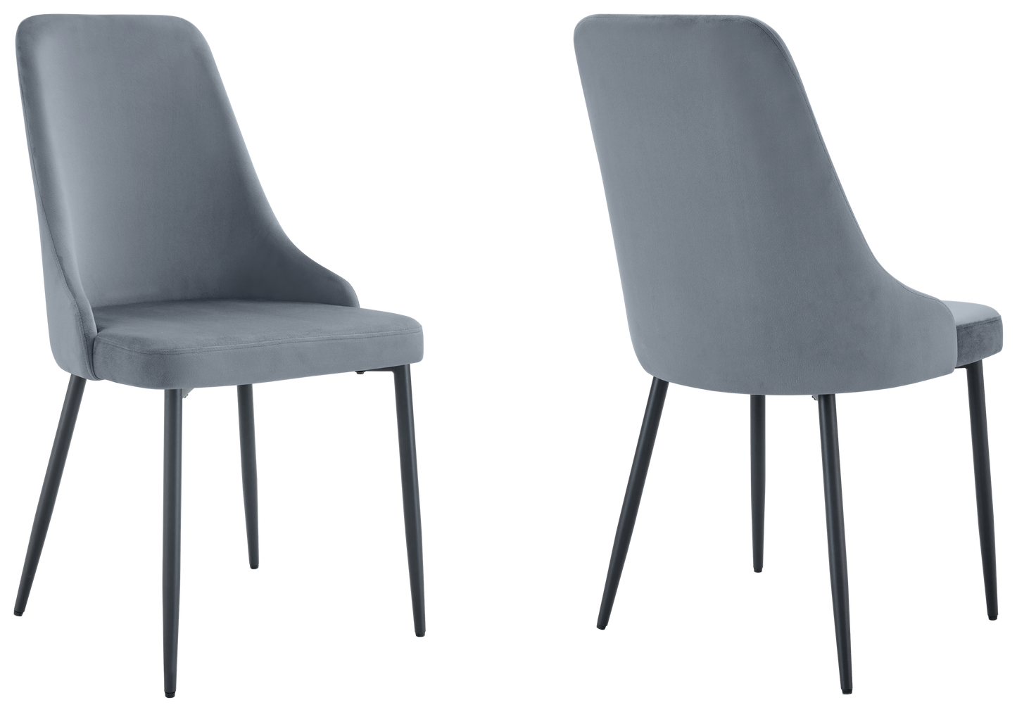 Chaise de table velours gris pieds noirs - Sena x4