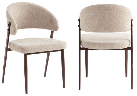 Chaise de table velours marron glacé pieds noyer - Alba x4
