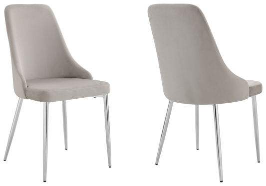 Chaise de table velours taupe pieds argentés - Sena x4