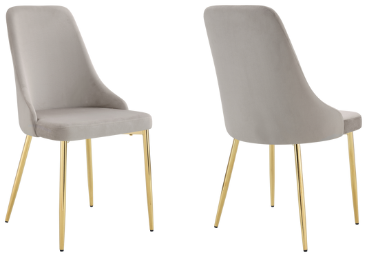 Chaise de table velours taupe pieds dorés - Sena x4