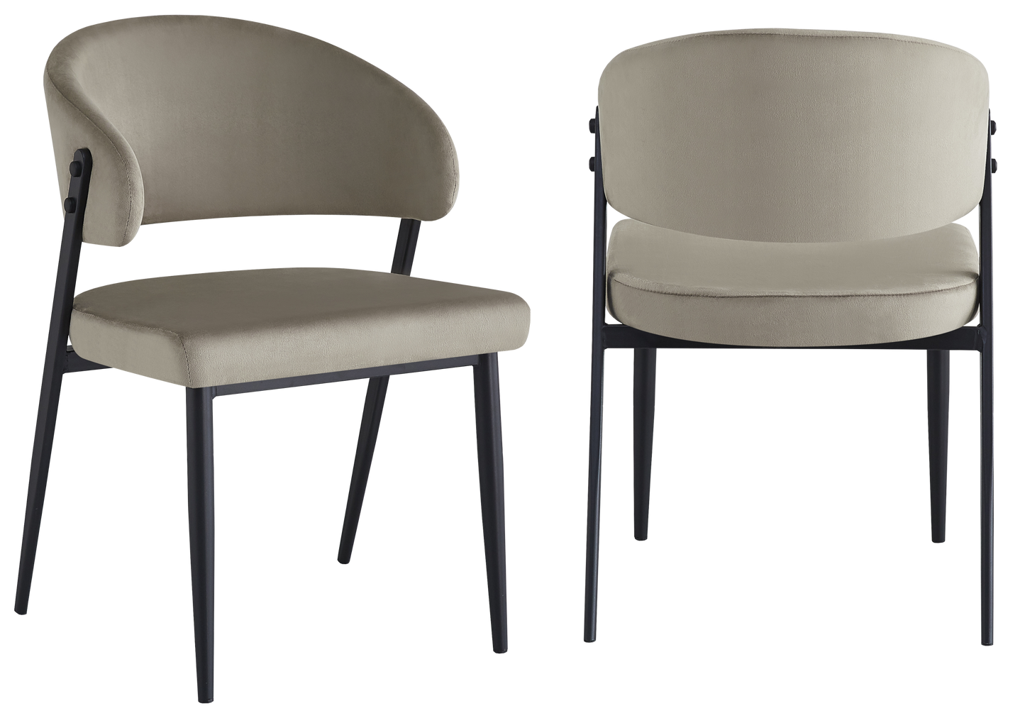 Chaise de table velours taupe pieds noirs - Alba x4