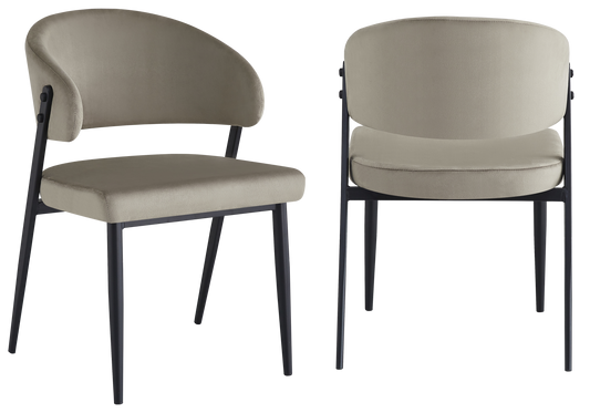 Chaise de table velours taupe pieds noirs - Alba x4