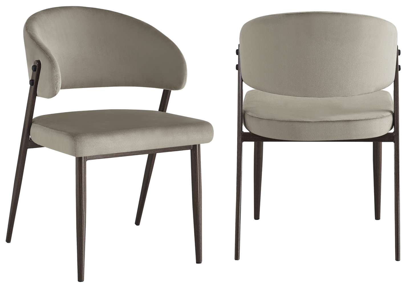 Chaise de table velours taupe pieds noyer - Alba x4
